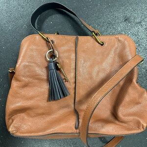 Fossil Brown Leather Lane Bag with Tassel